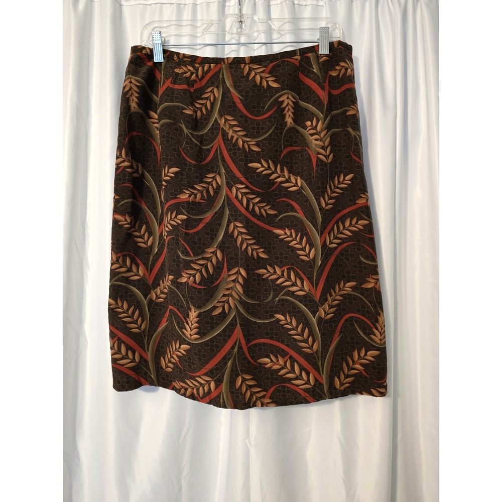 Norton Women's Brown Print 100% Silk Professional Skirt Knee Length Size 14‎